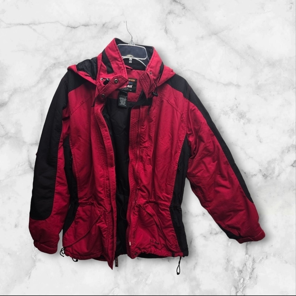 LL BEAN Womens Red & Black HOODED THINSULATE PARKA  Medium